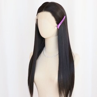 Hot-Selling Natural Hairline Black Long Straight Front Lace Wig High Temperature Silk Hand Hook Wig Wig