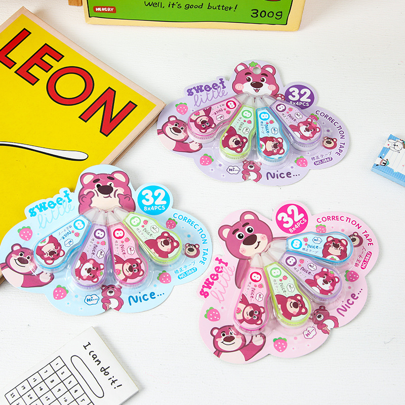 Lindo Oso de frambuesa decoración cinturón delantero 4 Paquete de alto aspecto ins Mute cinturón de corrección de dibujos animados suave