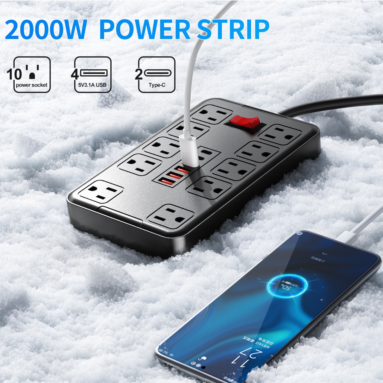 Nuevo estilo con interruptor de sobretensión, enchufe estándar estadounidense, enchufe de placa de arrastre doméstico, enchufe estándar estadounidense de 10 dígitos, enchufe USB estándar estadounidense