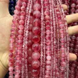 天然石红飘花玉髓手工串珠diy半成品圆珠子手链饰品散珠配件跨境