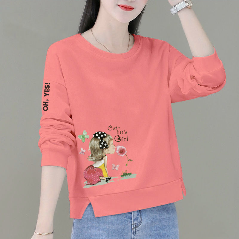 Women's Korean-style printed sweater loose 2022 new spring and autumn short fashionable all-match pullover long sleeve top clothes