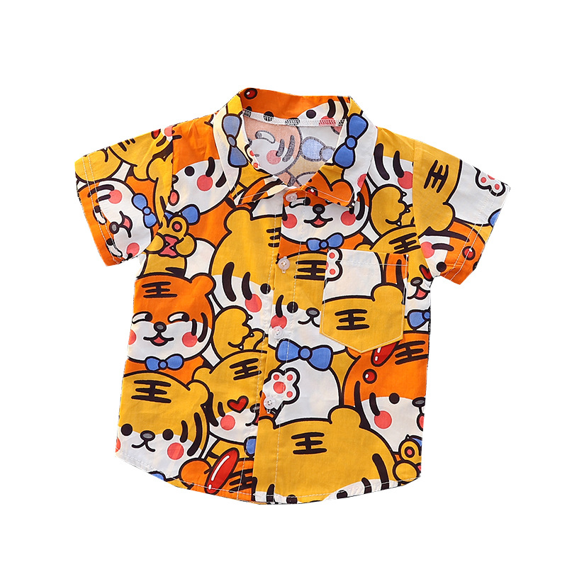 Camisa de manga corta de verano delgada camisa de estilo occidental de los niños de dibujos animados ocasionales 0-5 años de edad Linda moda de una sola pieza
