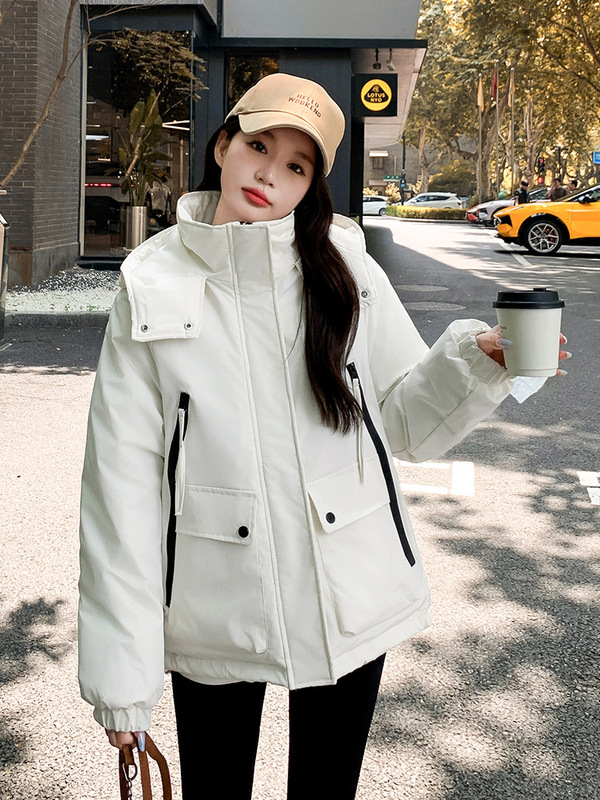 対外貿易冬の新しいスタイルのベルベットの厚みのあるミッドレングスのフード付きパーカー綿の服女性用デザインニッチジャケット綿の服女性用|undefined