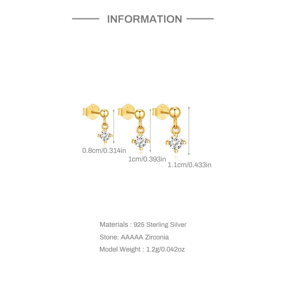 4g Weight 1 Set 925 Sterling Silver Zircon Geometric Ear Studs
