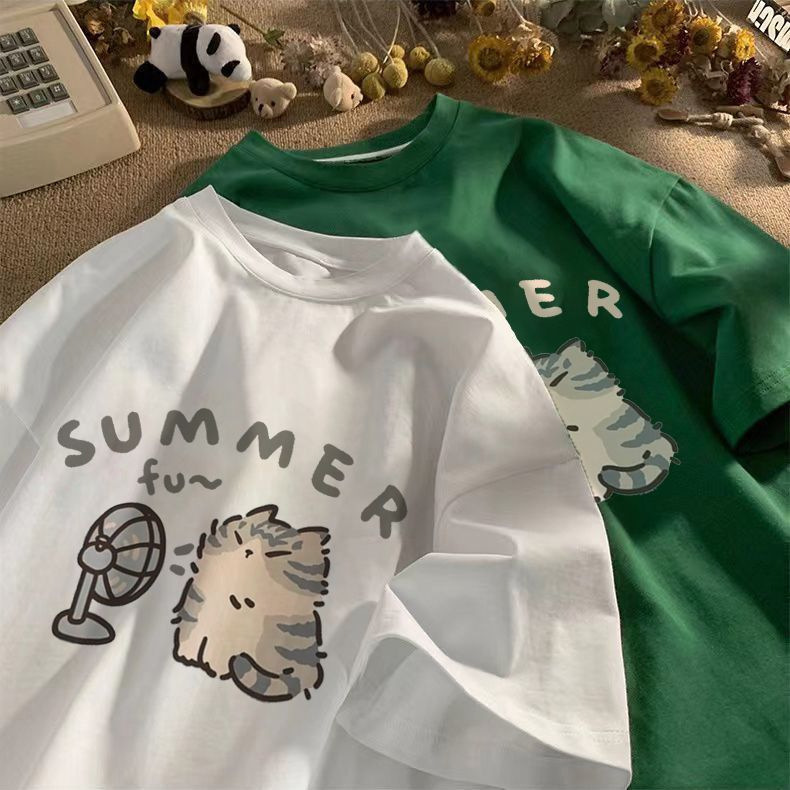 漫画風半袖Tシャツ2026新作オーバーサイズデザインニッチアメリカンスタイルゆったり万能半袖トップスins