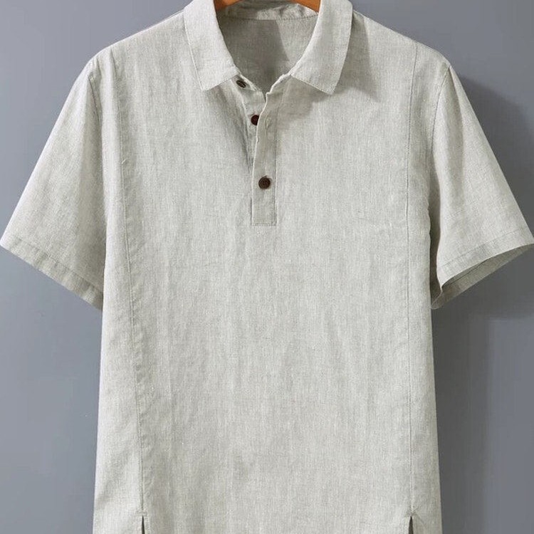 High-End Cotton and Linen Short-Sleeved T-Shirt for Men, Summer Thin Casual Collared Pullover, Loose Half-Sleeved Top Made of Pure Linen