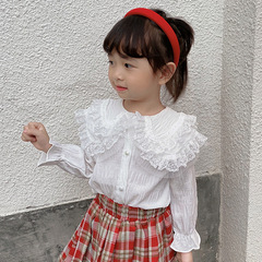Children's shirts 2023 spring and autumn children's clothing baby girls large lapel tops girls fashionable long-sleeved shirts princess style