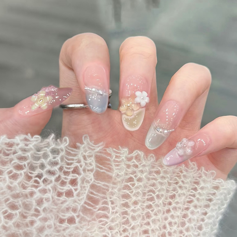 Fm-574 Detachable Flower Nail Art Wearable Nails Handmade Top Coat Phototherapy Nails for Women