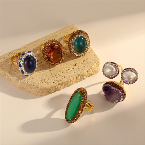 European and American retro cross-border jewelry vintage middle-aged rings light luxury design exaggerated high-end open ring wholesale