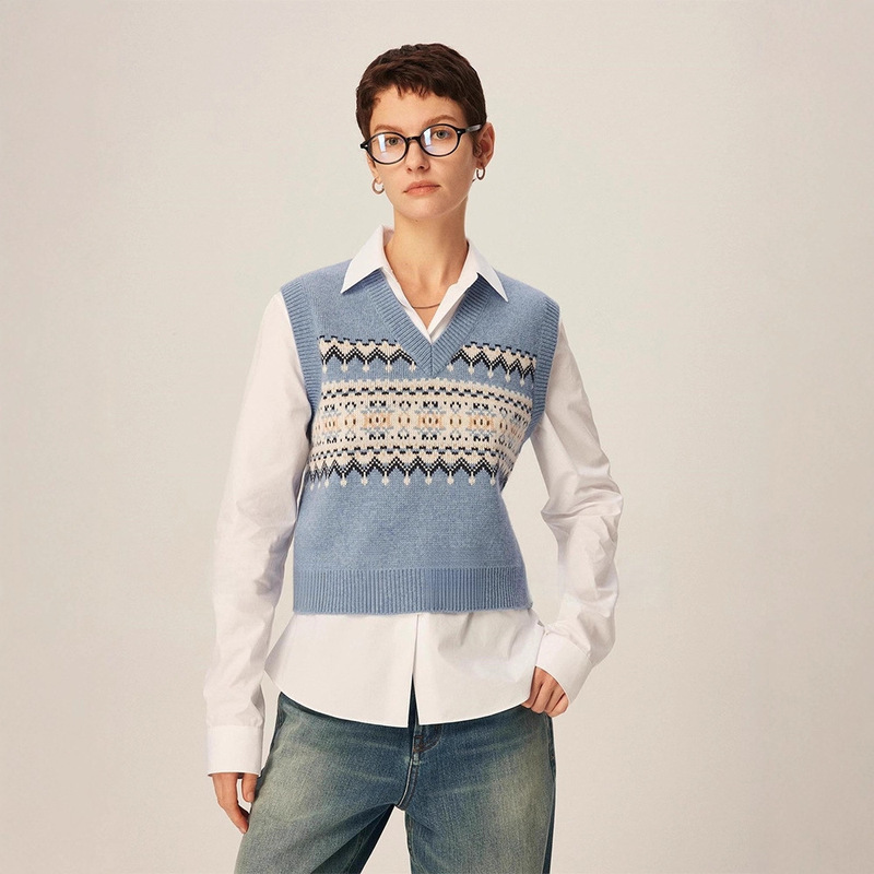 Th~Row Soft and Waxy Lamb Hair Fluffy and Warm Fair Isle Jacquard Raglan Sleeve Knitted Cardigan Short