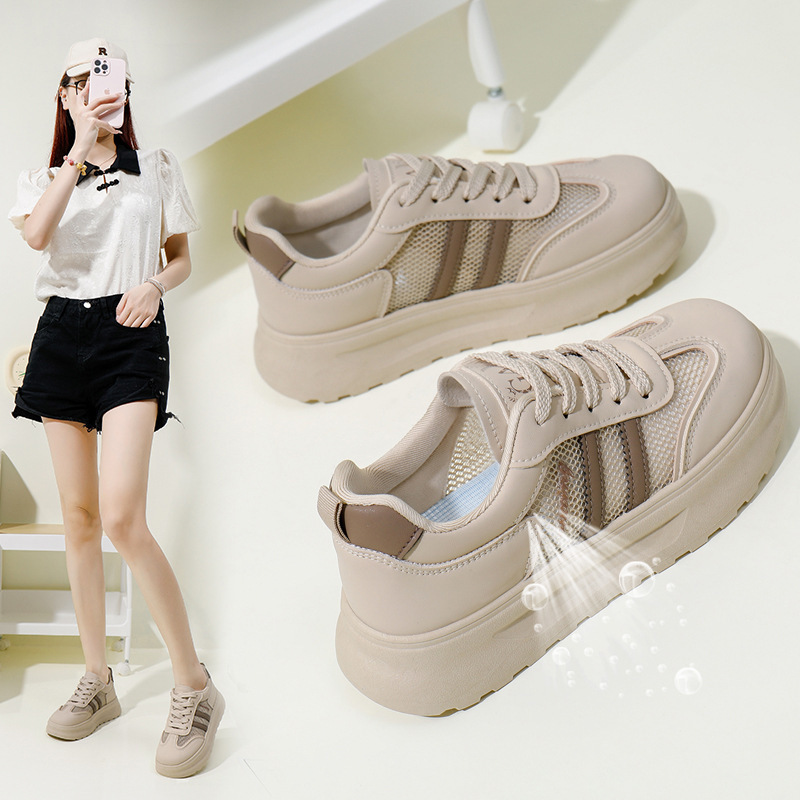 Small White Shoes Women's 2024 Summer Mesh sneaker Ins Korean Style Student All-match Casual Shoes Thick Sole Fashion Board Shoes