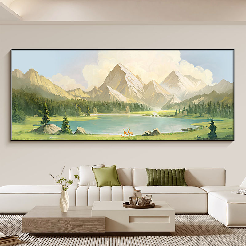 聚宝盆客厅装饰画日照金山聚财山水风景挂画沙发背景墙感壁画|undefined