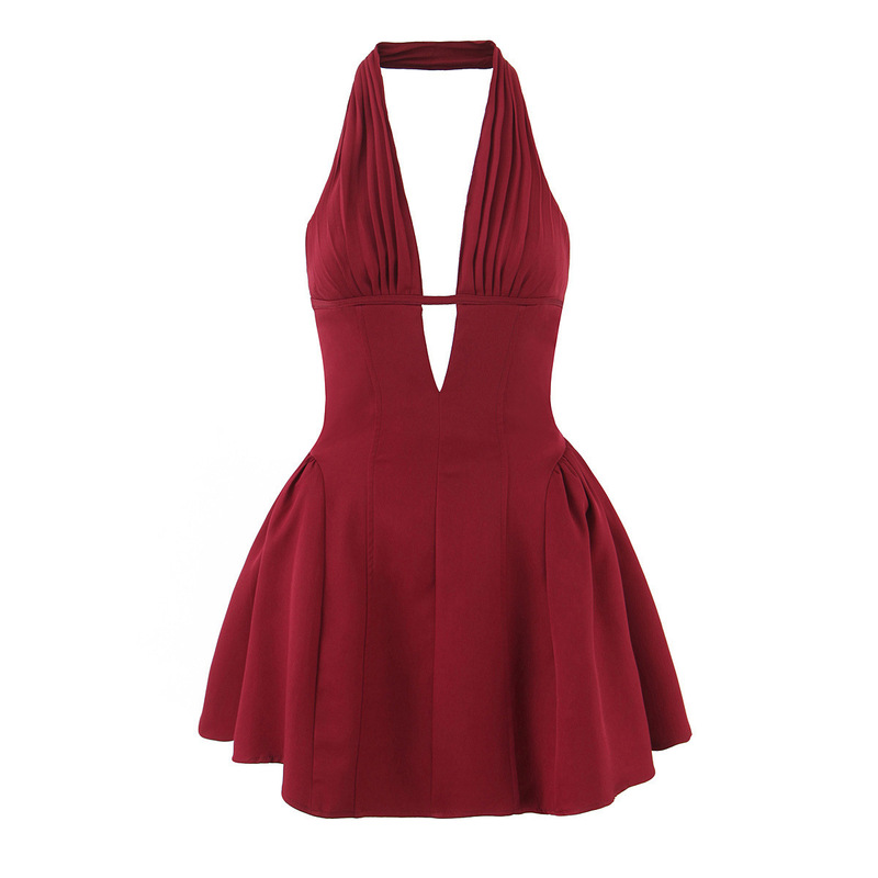 2025 New French V-neck Sexy Slim-fit Short dress Chic Pleated Retro Sleeveless Neck Mini Skirt 2025 New French V-neck Sexy Slim-fit Short dress Chic Pleated Retro Sleeveless Neck Mini Skirt