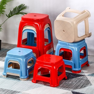 Household Plastic Stool Dining Chair Plastic Red Stool Thickened Stackable Square Stool Plastic Round Stool Plastic Extra Thick Stool