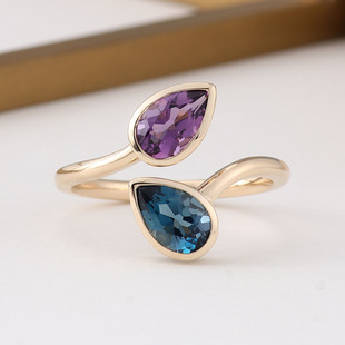 Colored Cultured Gemstone K Gold Open Ring Water Drop Element Twist Arm Ins Popular Ring Fashion Item Wholesale