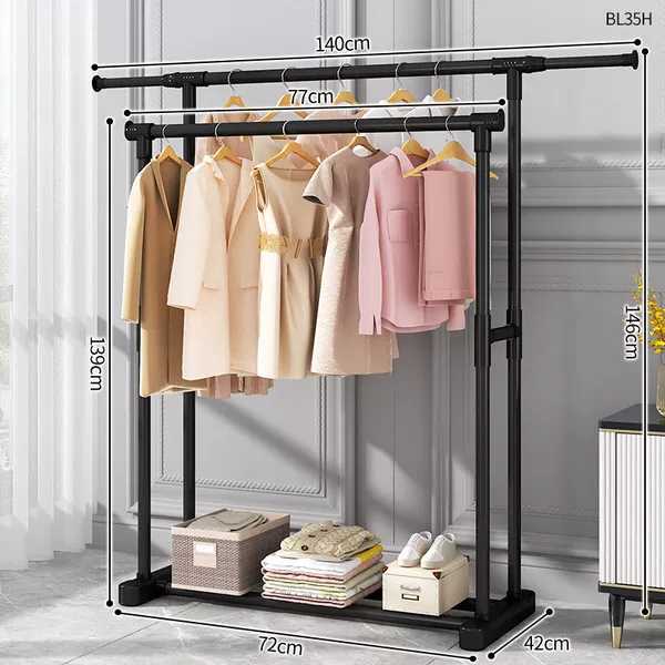 Plastic combination of double -pole black singles in the cloak rack is extended