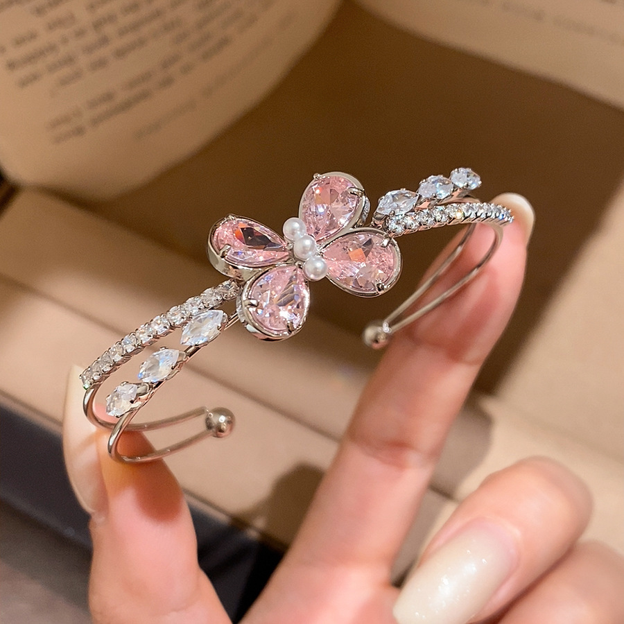 El temperamento francés arco de zircon pulsera de doble capa dulce ins pulsera de viento lujoso ligero de alto nivel sensación de joyas versátiles para mujeres