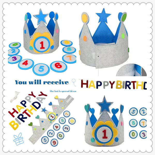 Popular Foreign Trade felt Digital Crown birthday hat children cartoon decorative pattern adjustable style adjustable hat