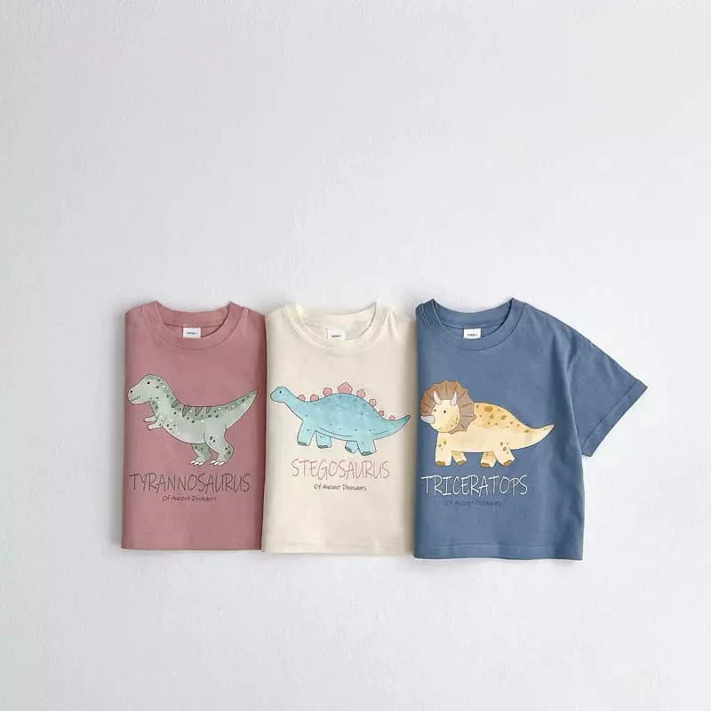 Летняя хлопковая детская динозавр для мужчин и женщин, милый футболка, Южная Корея, западный стиль