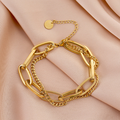 Longrui retro fashion gold long chain pendant double-layer thick bracelet women's trendy brand accessories bracelets for cross-border