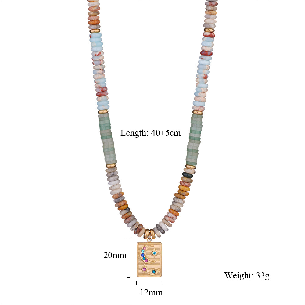 Holiday Occasion natural stone, Titanium Steel Material Vacation Classic Style Square Natural Stone Titanium Steel Beaded Chain Necklace In Bulk