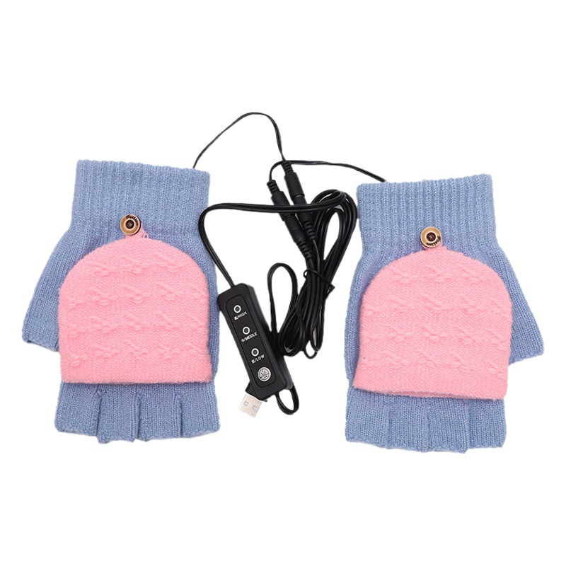 Nuevo extra grande USB guantes de calefacción invierno portátil calefacción eléctrica de punto guantes calientes sin dedos estudiante caliente