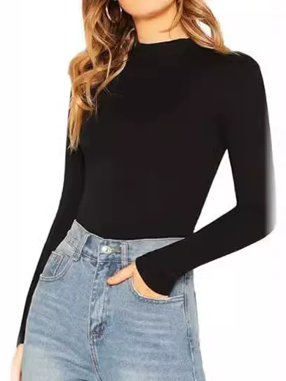 Cross-Border European and American Autumn Women's Long-Sleeve Slim-Fit Thickened Round-Neck Milk Silk Top, Elegant and Versatile Style