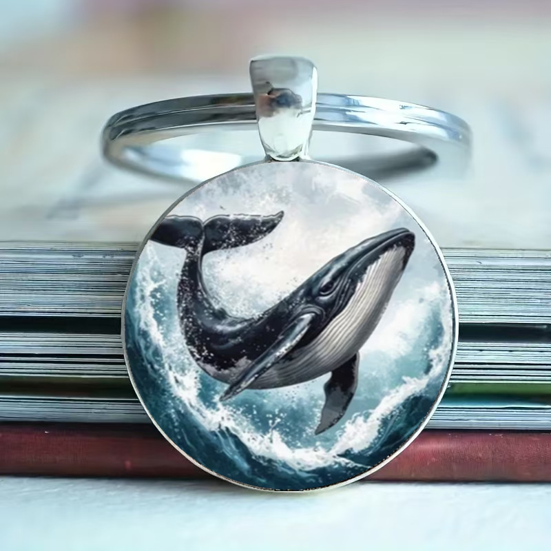 Cross-Border Creative Marine Life Whale Time Gemstone Round Glass Keychain Small Pendant Car Key Accessory Cross-Border Creative Marine Life Whale Time Gemstone Round Glass Keychain Small Pendant Car Key Accessory