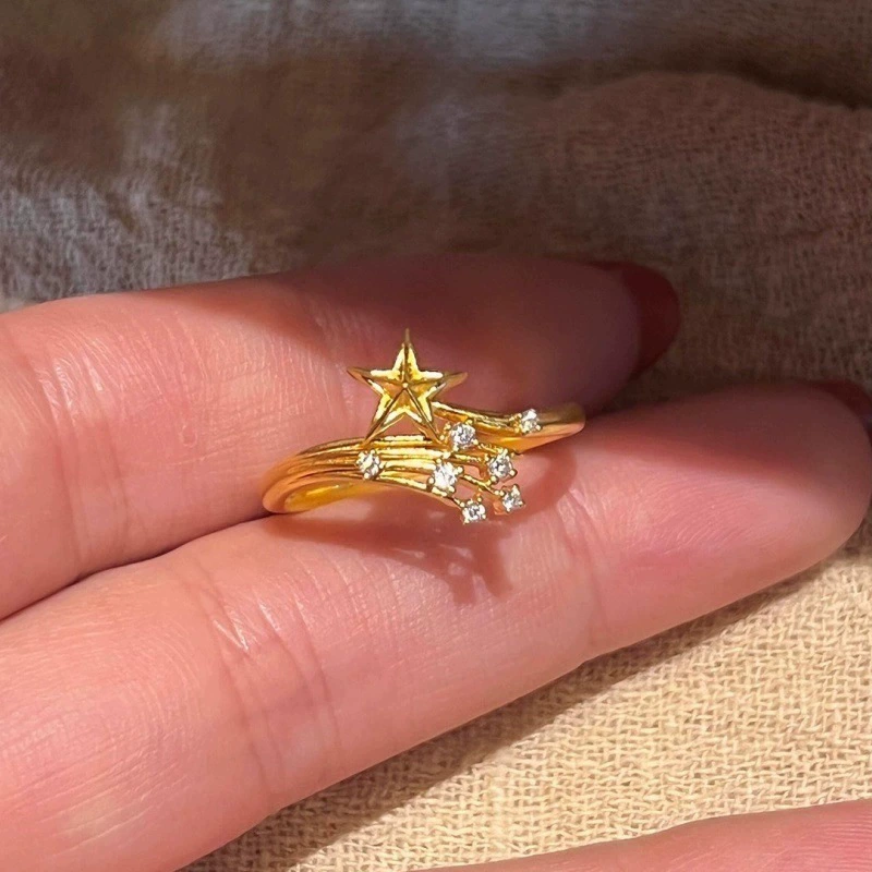 Small design universal ring with stone with zircon, light luxury style