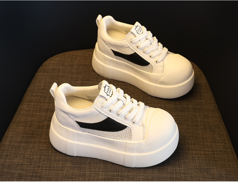Giày sneaker nữ đế dày tăng chiều cao phong cách thể thao trắng basic — Bạc trắng chi tiết 5