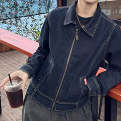美式复古短款拉链休闲牛仔夹克外套女春秋薄款港风运动上衣潮