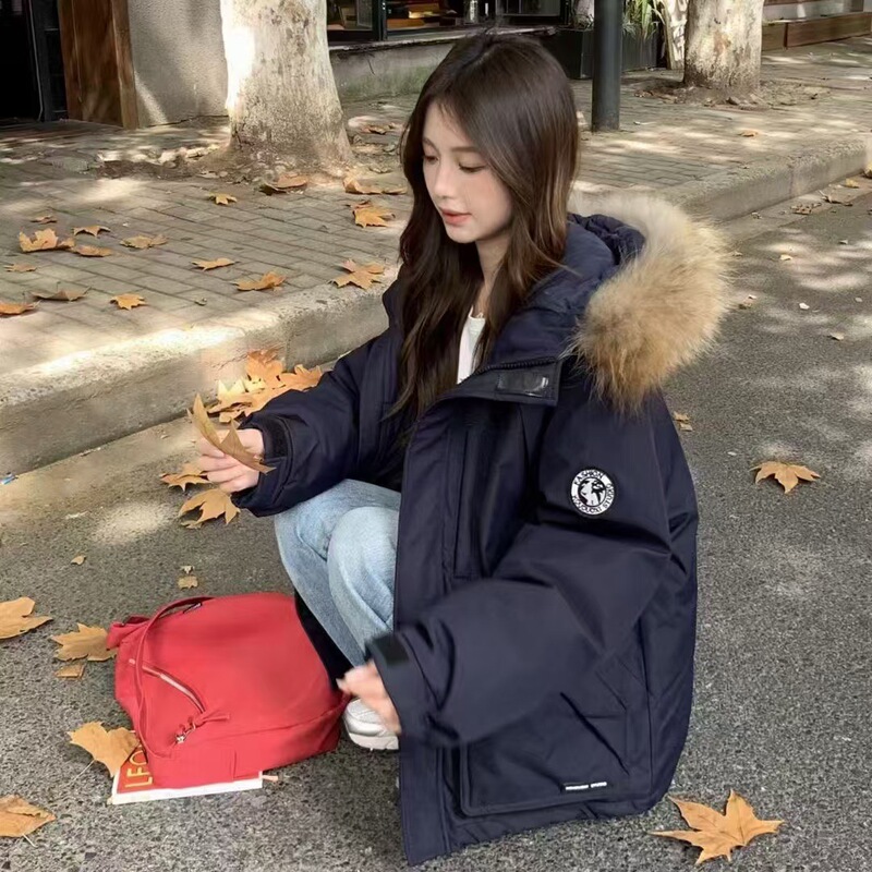 2025 Winter New Workwear down Jacket Women's Parka Short Korean Style Fashion Loose Thickened Large Fur Collar Coat