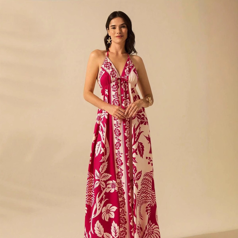 European and American Cross-Border Amazon 2025 Summer New Sleeveless Printed Suspender Dress Women's Coat Long Dress