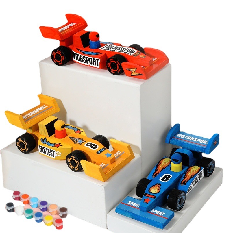 Diversión de madera para niños graffiti ensamblaje combinación de madera pull inteligencia bloques de construcción coche de juguete