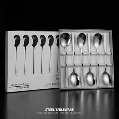 廠家批發韓式勺叉六件套禮盒不鏽鋼餐具長柄勺子高檔禮品套裝餐勺