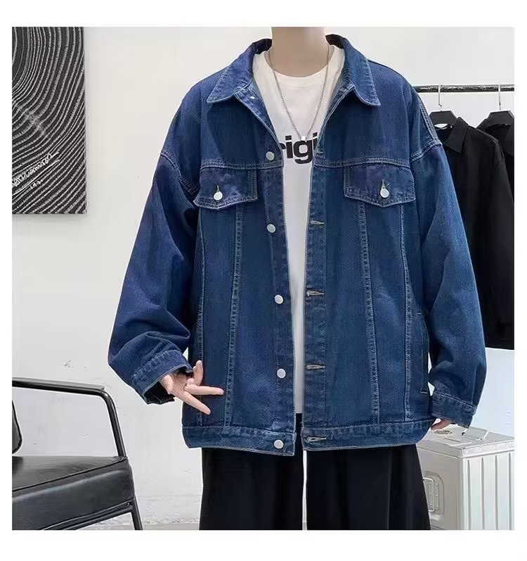 1 Men's Denim Jacket Autumn New Hong Kong Loose Japanese American Style Coat Top_viptrois.com