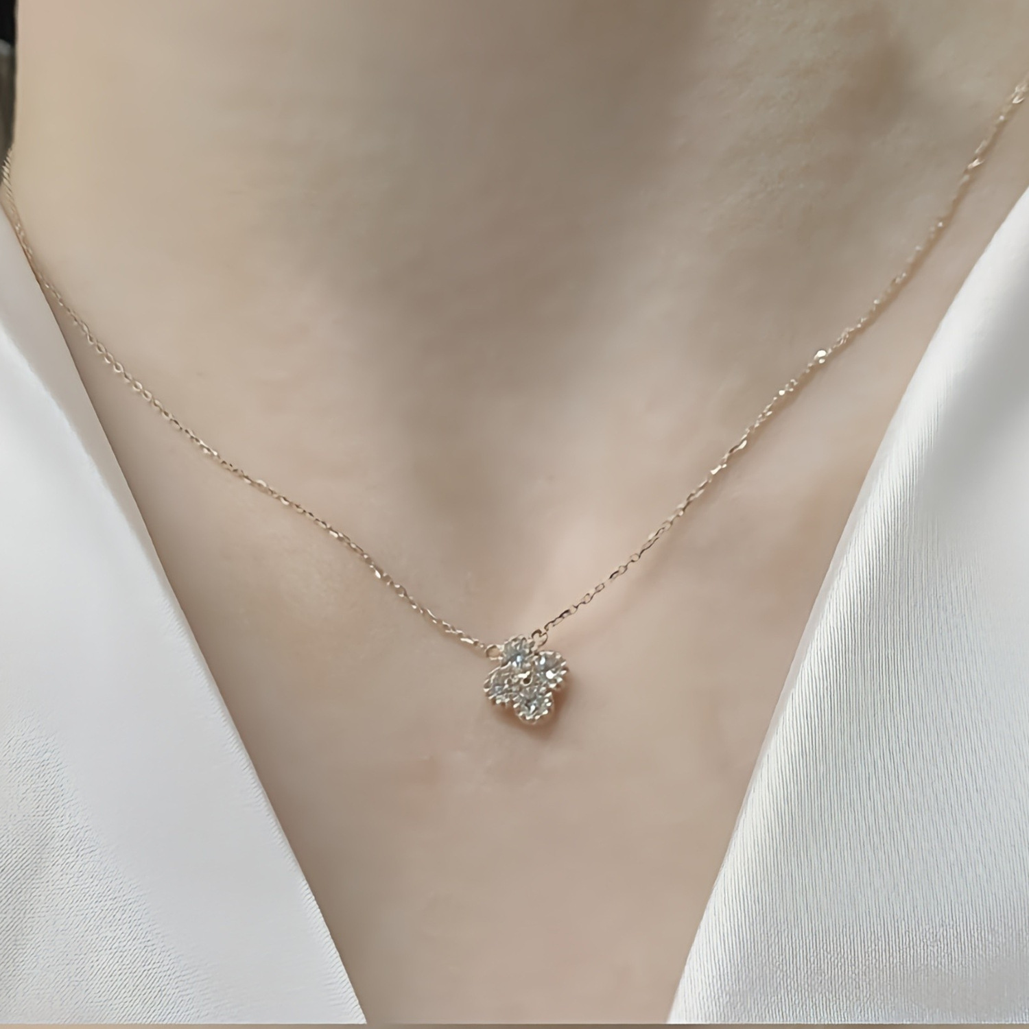 S925 Silver Clover Necklace Gold Plated With Diamond Accent_voghion.com