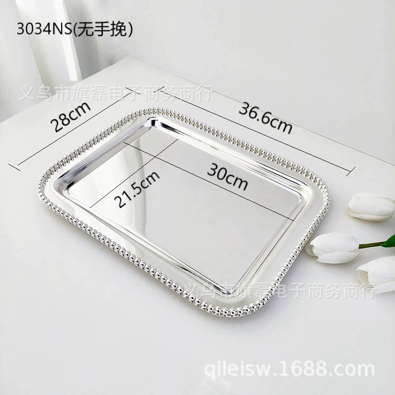 Новые европейские подносы для украшения, металлические с серебряным покрытием, бусины, точечные квадратные подносы для фруктов, выпечки, тортов, ресторанные и KTV принадлежности