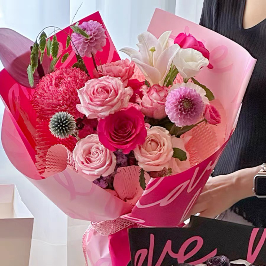 Papel de embalaje de flores de amor grosso impermeable con película de pluma de papel de embalaje de ramo de flores materiales de florista