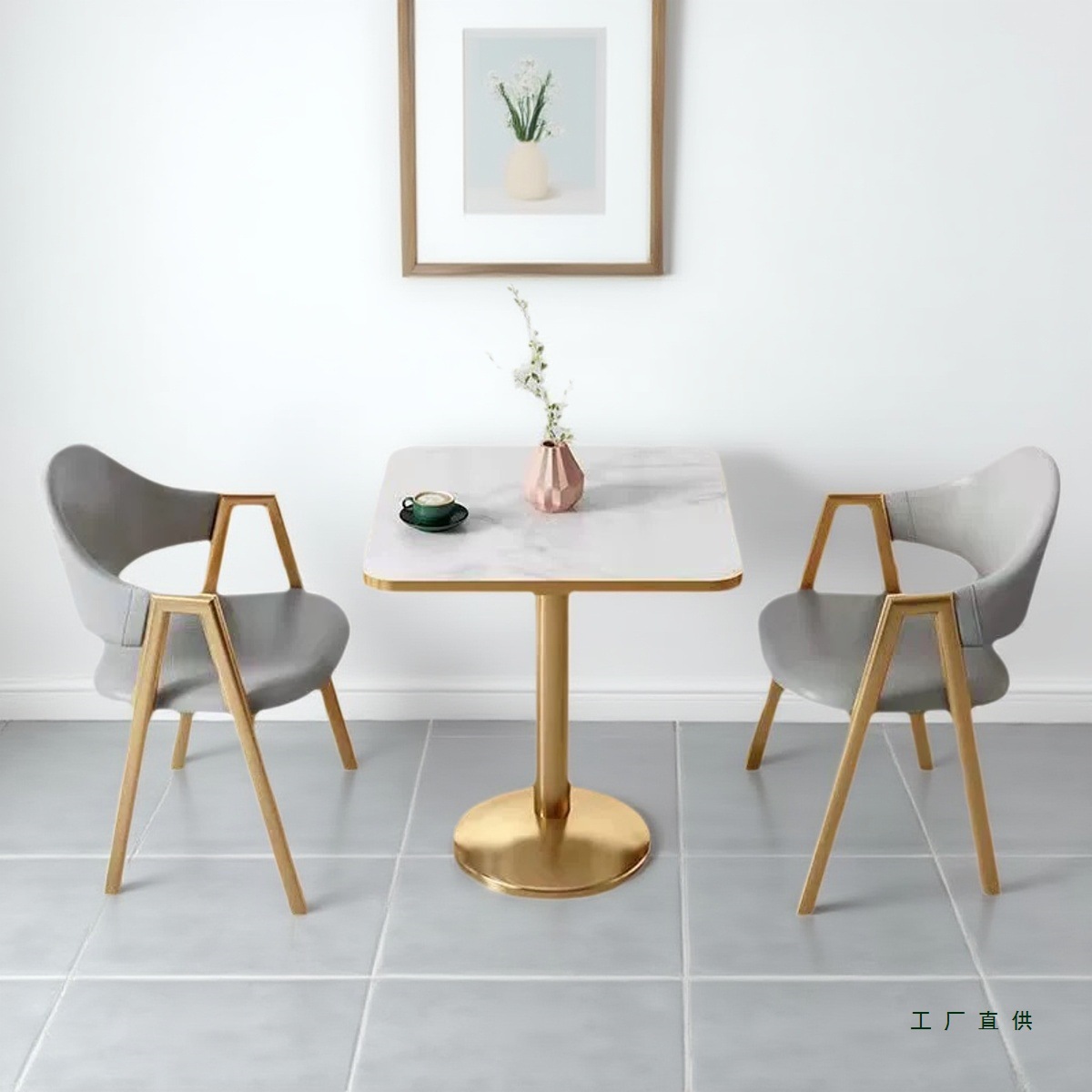 Light Luxury Dining Table and Chair Combination Small Apartment Milk Tea Shop Cafe Apartment Hotel Balcony Leisure Reception Small Square Table