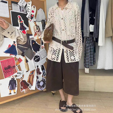 新款法式钩花镂空针织衫外套女秋季松驰庸懒中长款单排扣开衫上衣