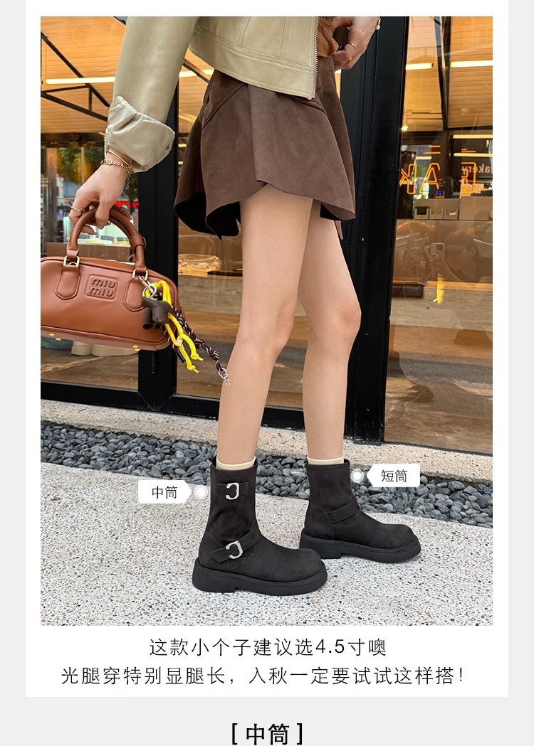 Grape Mom otoño e invierno nuevo estilo retro locomotora hebilla punta redonda suela gruesa botas cortas de tubo medio aumentadas botas de caballero mujeres image 8