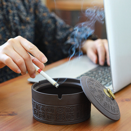 Retro creative purple sand ashtray with cover to prevent fly ash large home office hotel living room car ashtray