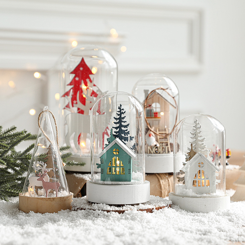 Navidad decoración nórdica Santa Claus renos luz de la noche luz nieve paisaje escritorio decoración árbol de Navidad casa de cristal
