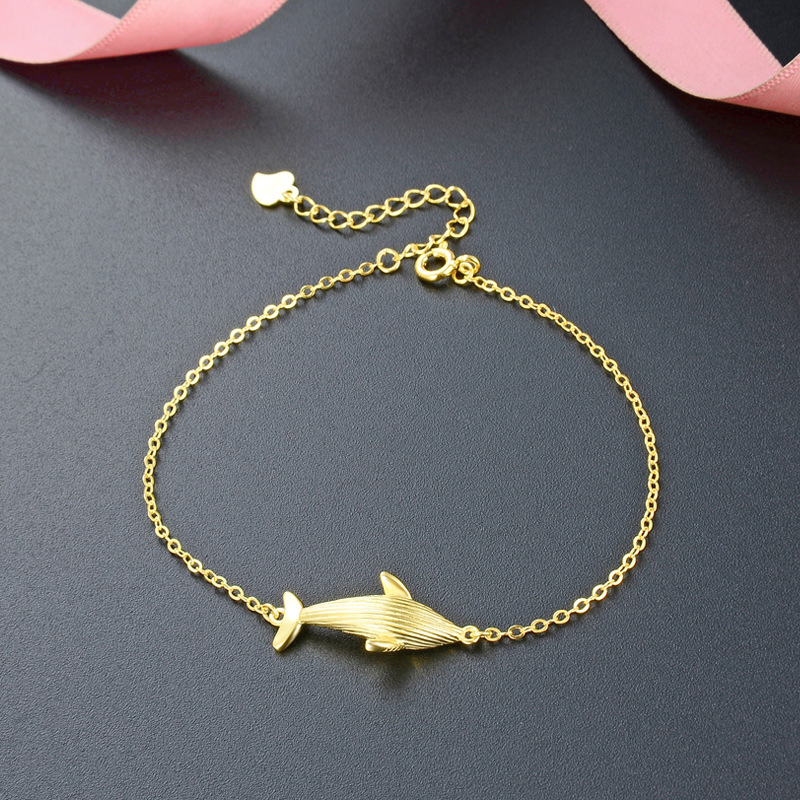 Estilo coreano nicho diseño ballena joyería S925 plata Marina oro pigmento pulsera de plata para las mujeres al por mayor