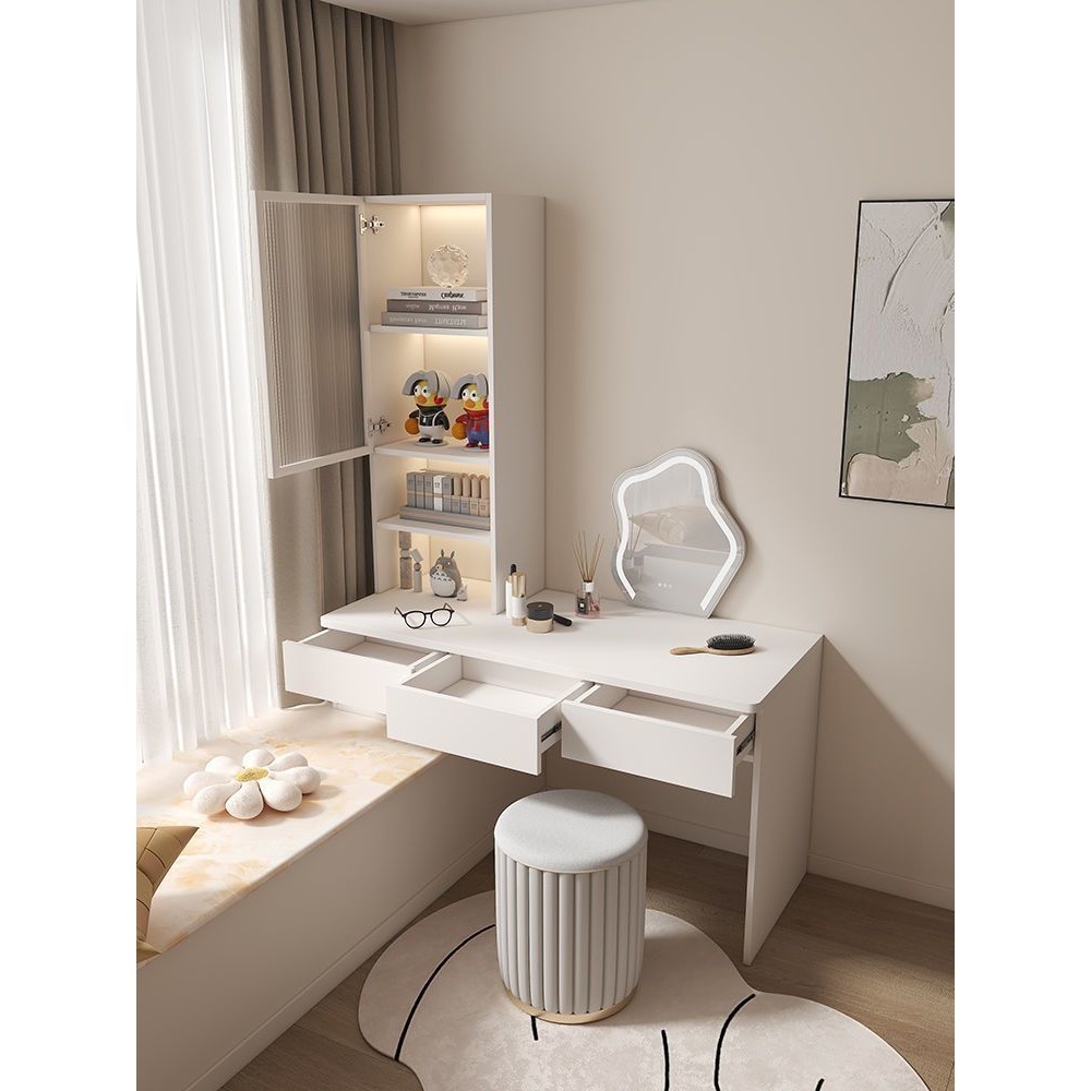 Cream Style Bedroom Bay Window Table Desk Bookcase Integrated Bedroom Renovation Balcony Storage Cabinet Storage Cabinet Dressing Table