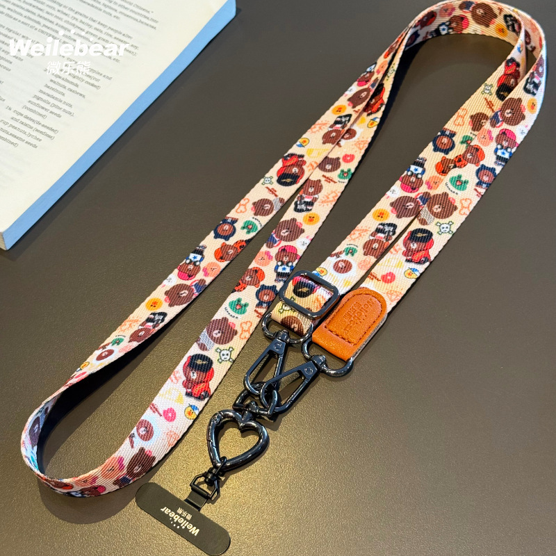 かわいい漫画のレザーヘッド携帯電話ストラップクロスボディバックパックワイドバージョン調節可能なショルダーストラップリトルビー盗難防止電話ストラップ|undefined