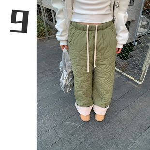 [9hour] personalized lamb stitching cotton pants women's 2024 winter diamond loose casual pants c2208
