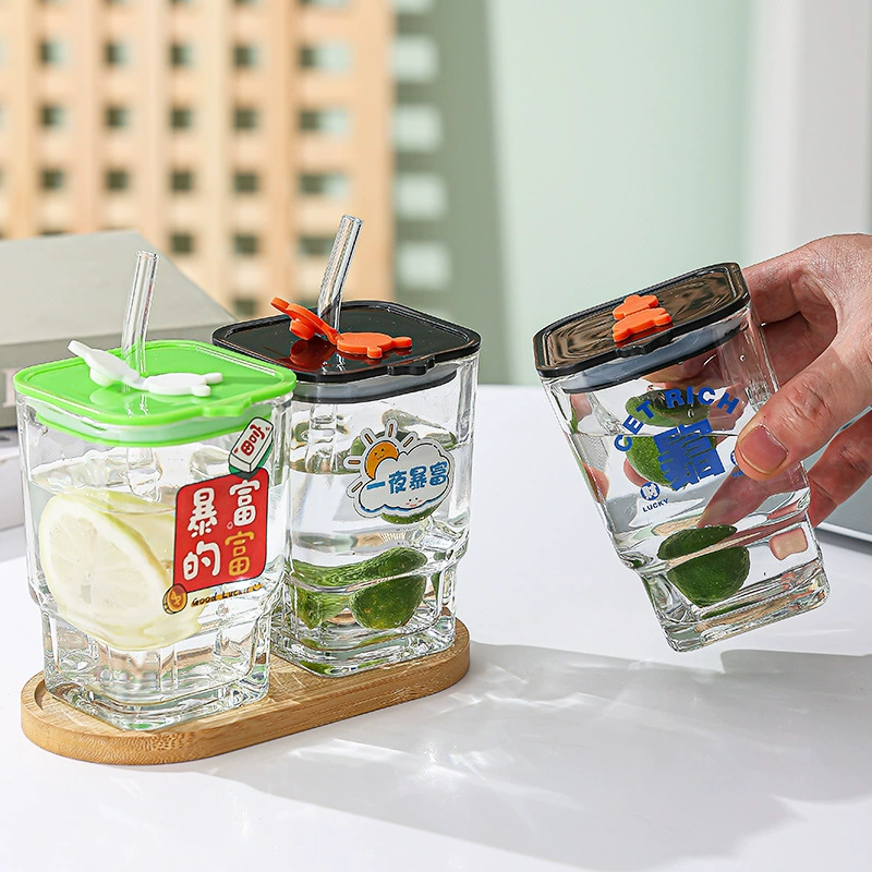 Coffee straw with glass, summer cute capacious tea cup