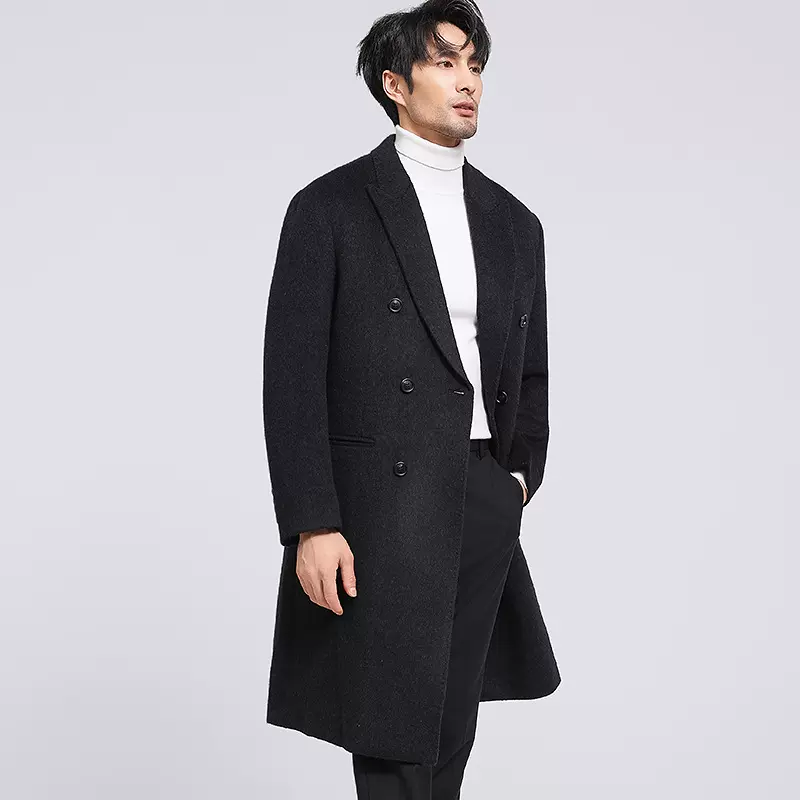 秋冬新款双面大衣羊毛妮子羽绒内胆毛昵大衣男中长款外套一件代发